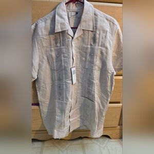 Sz S Havana Shirt Co Mens Button Up Short Sleeve Tan Cuban Shirt Mens - So Cool!